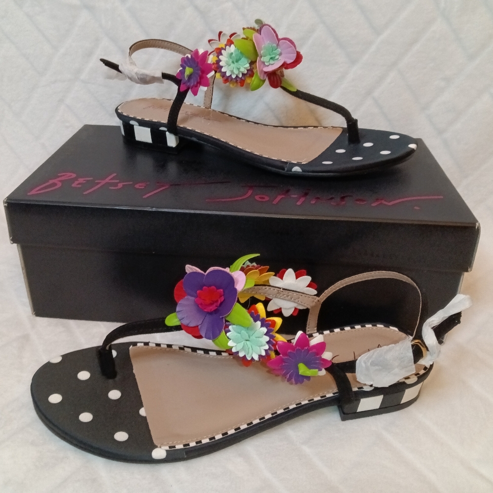 Betsey Johnson tropical polka dot block heel shoes